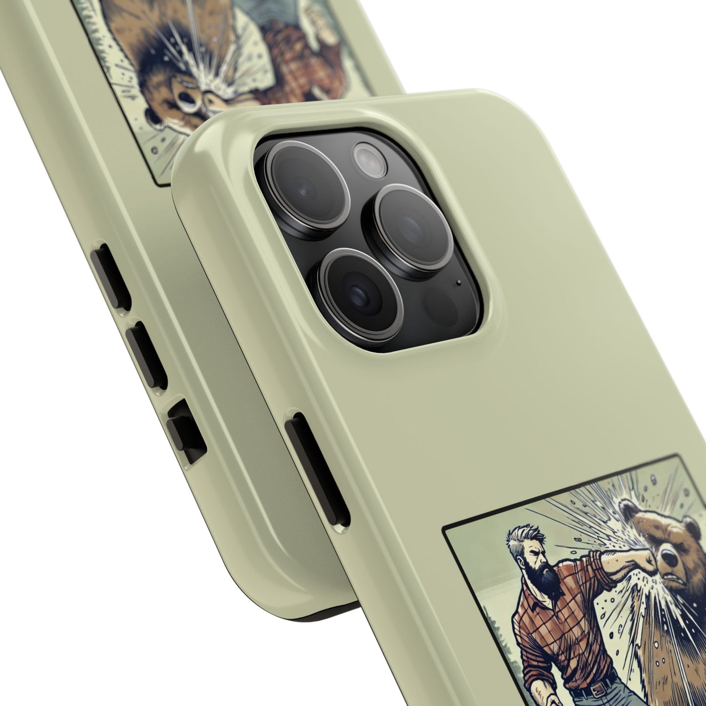 Funny Lumberjack Punching a Bear Phone Case, Wild Manly Gift, Meme Phone Cover, Absurd Graphic Art for Him, iPhone & Samsung Phone Case
