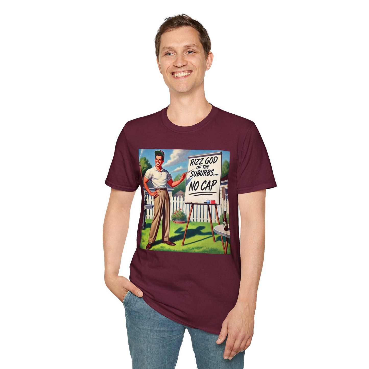 Rizz God Of The Suburb No Cap Shirt T Shirts For Men Guys Funny Graphic Shirt Vintage Rizz Tee Novelty Humor