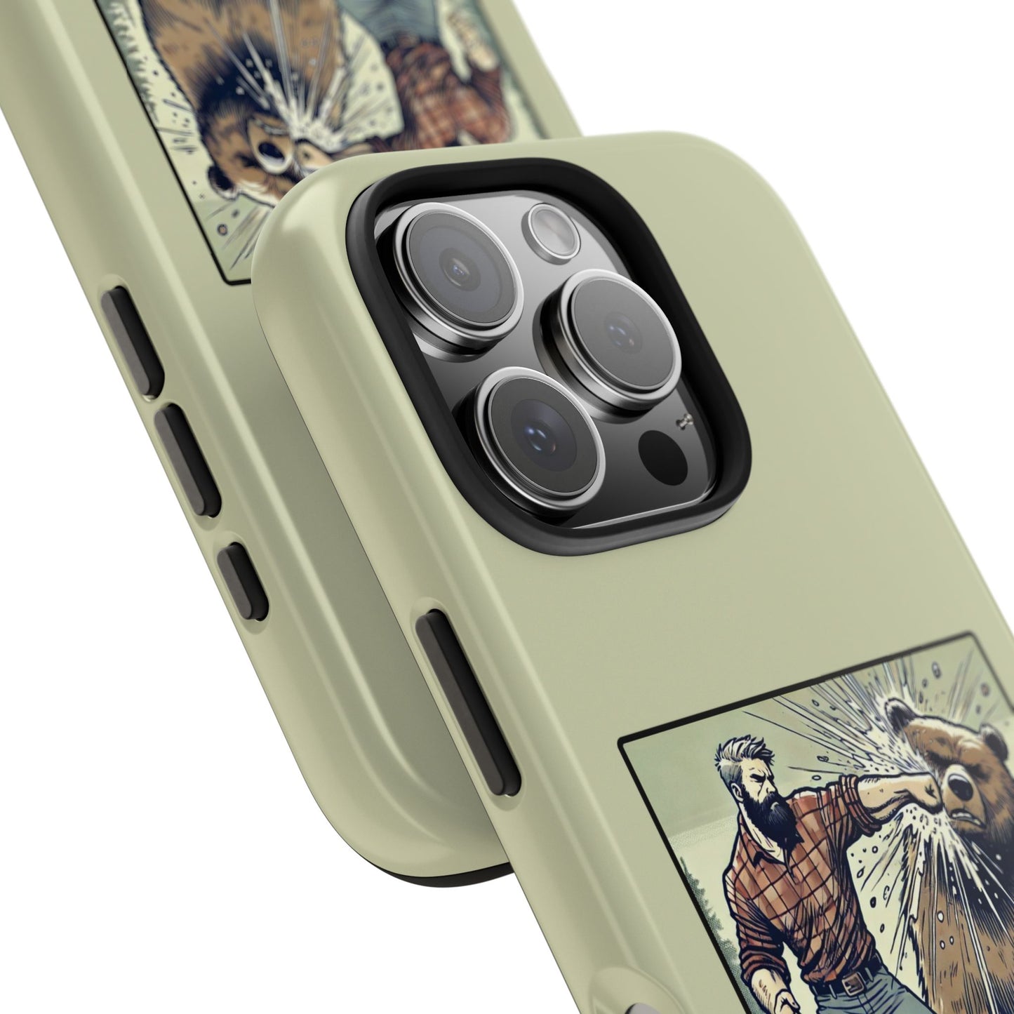 Funny Lumberjack Punching a Bear Phone Case, Wild Manly Gift, Meme Phone Cover, Absurd Graphic Art for Him, iPhone & Samsung Phone Case