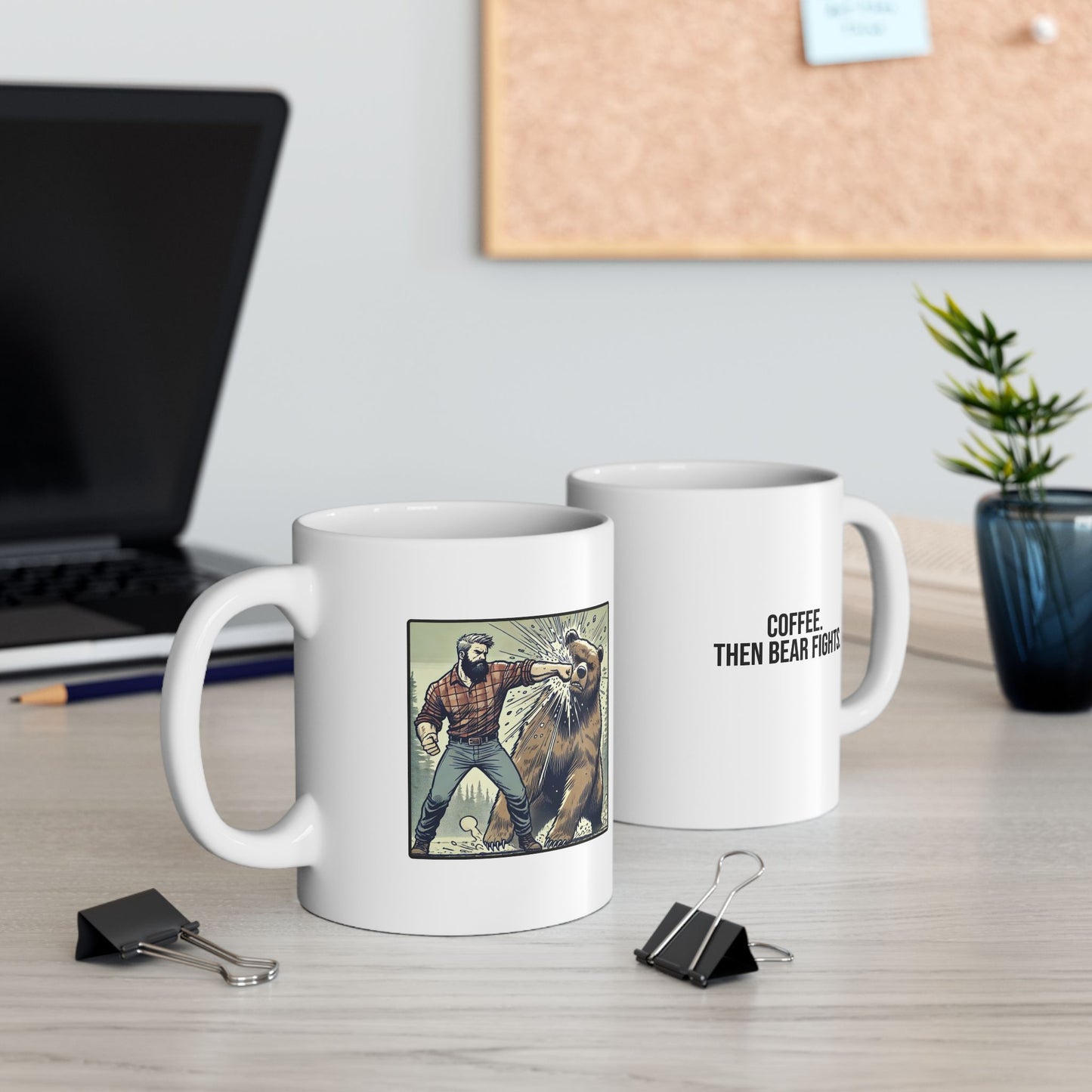 Funny Coffee Mug for Men, Man Punching Bear Mug, Gifts for Him, Guy Mug, Masculine Coffee Cup, Sarcastic Coffee Mug 11oz or 15oz