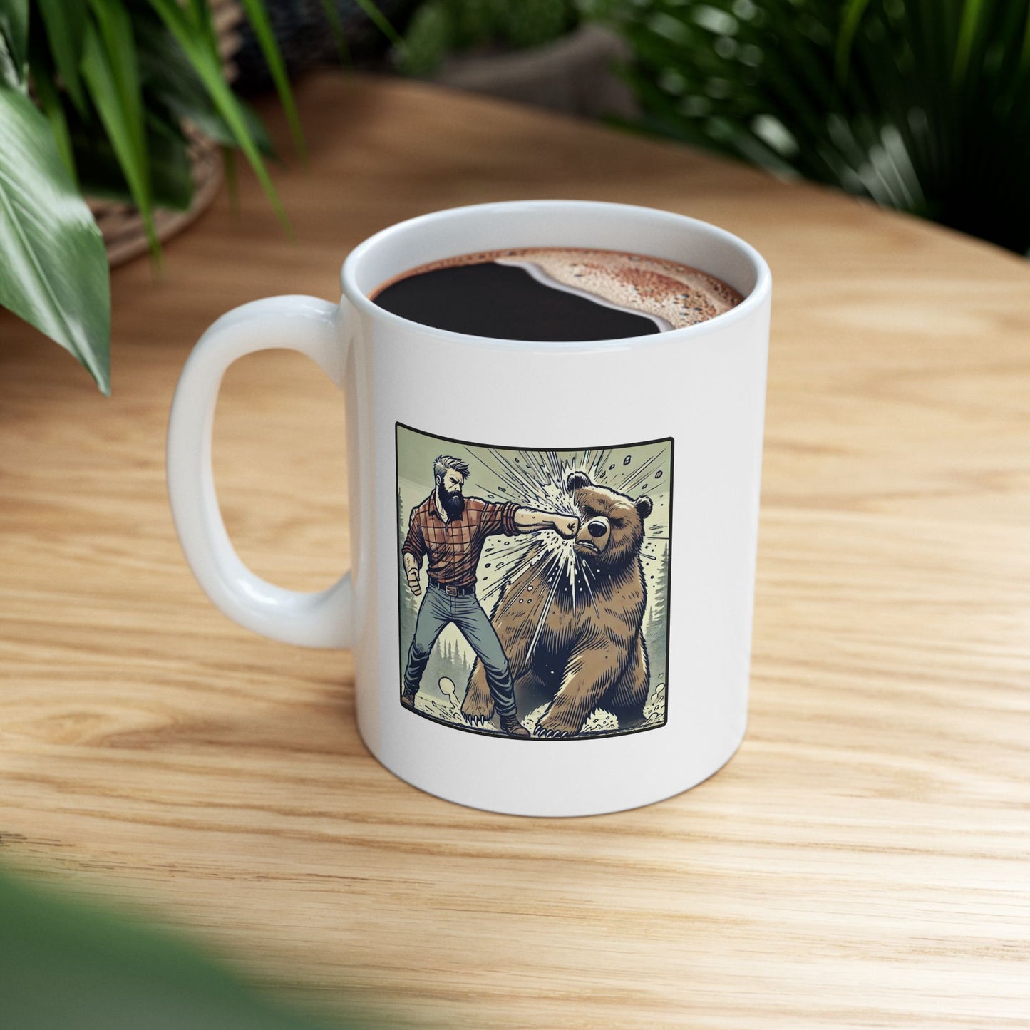 Funny Coffee Mug for Men, Man Punching Bear Mug, Gifts for Him, Guy Mug, Masculine Coffee Cup, Sarcastic Coffee Mug 11oz or 15oz